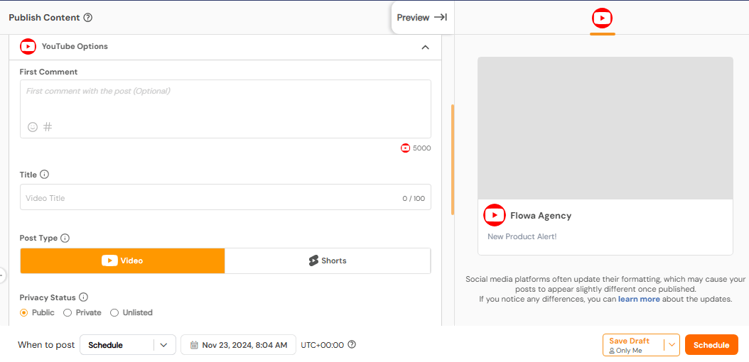 Social Champ’s YouTube Scheduler