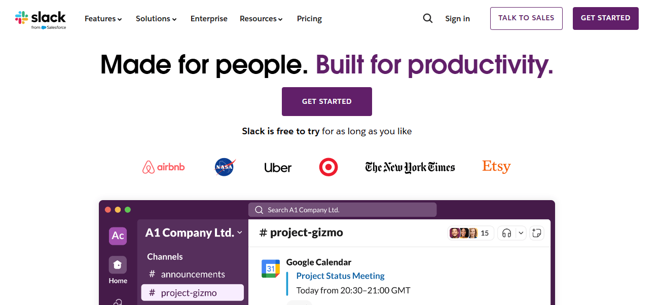 Slack’s Webpage