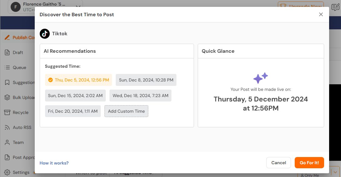 Social Champ’s Best Time to Post Feature