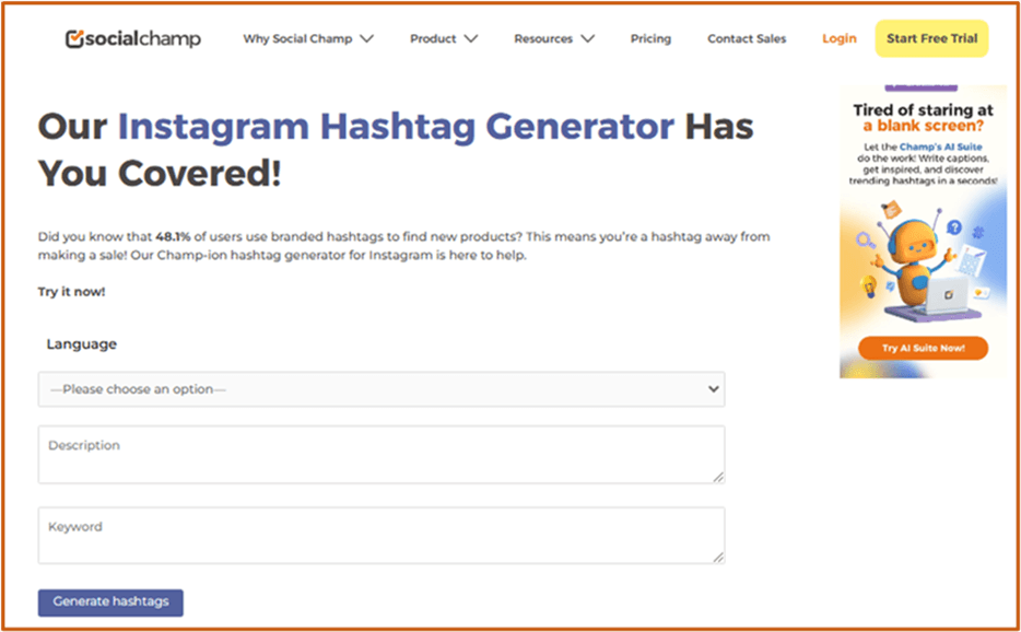 Social Champ’s Instagram Hashtag Generator