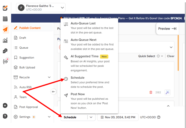 Social Champ’s Scheduling Feature