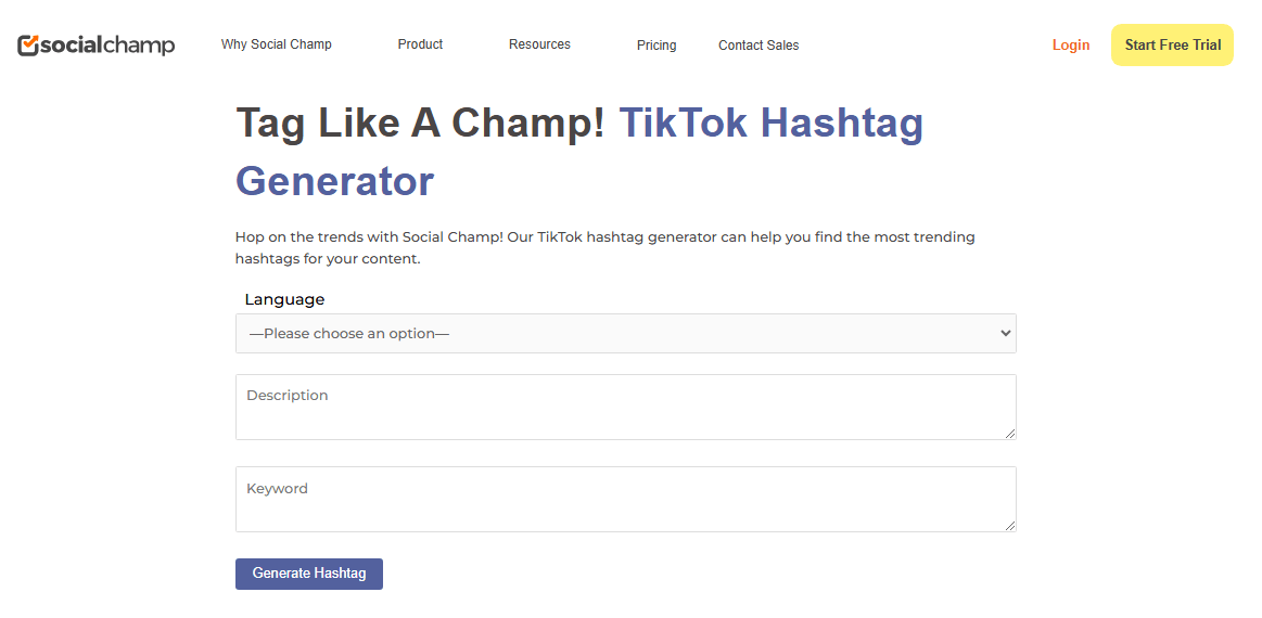 Social Champ’s TikTok Hashtag Generator