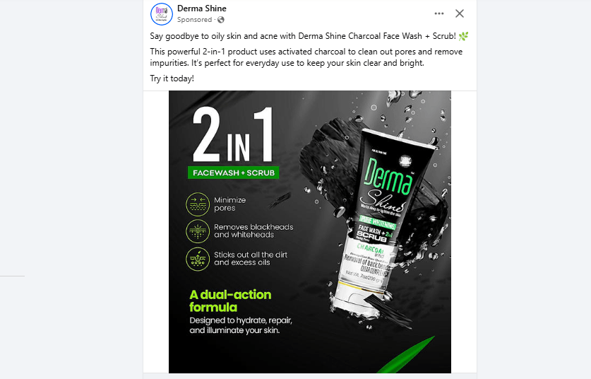 A Screenshot of an Ad by a Skincare Product on Facebook