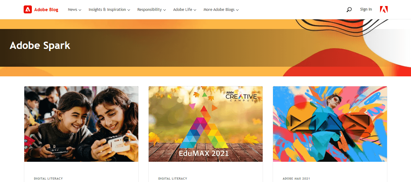 Screenshot of Adobe Spark's Website