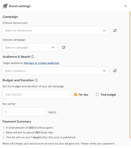 Boost Settings in Social Champ