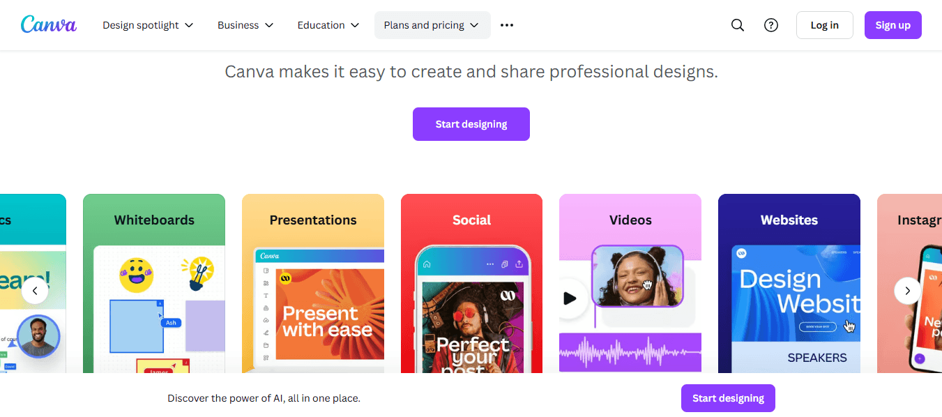 Screenshot of Canva's Website