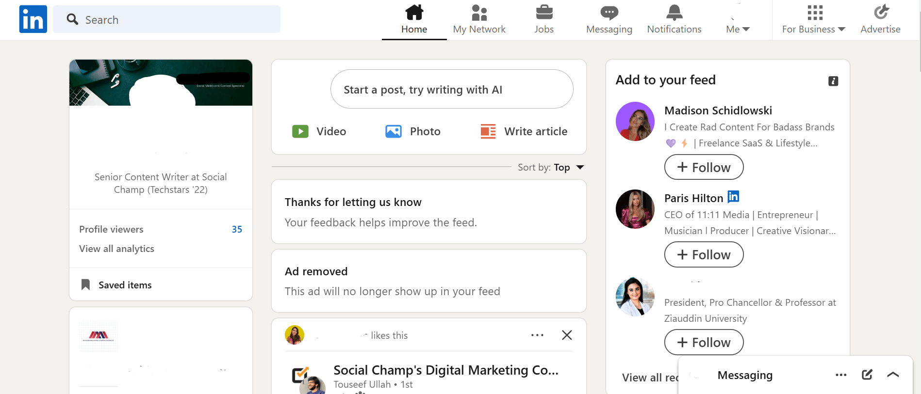 LinkedIn Feed Page