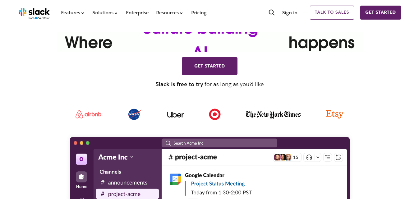 Slack's Landing Page