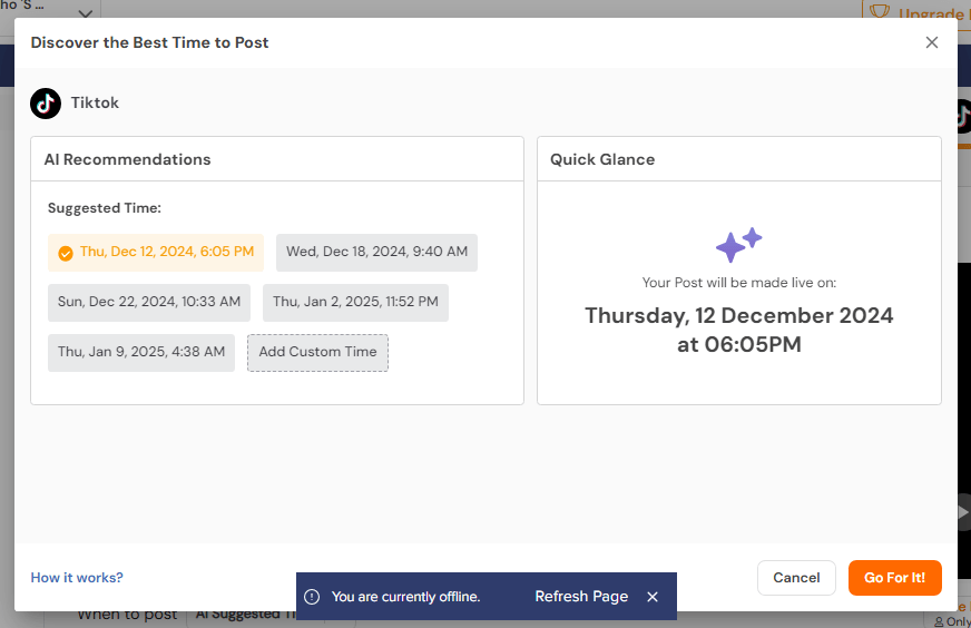 Social Champ’s Best Time to Post Feature