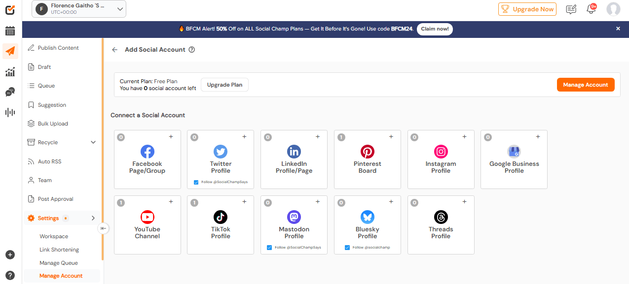 Social Champ’s Dashboard