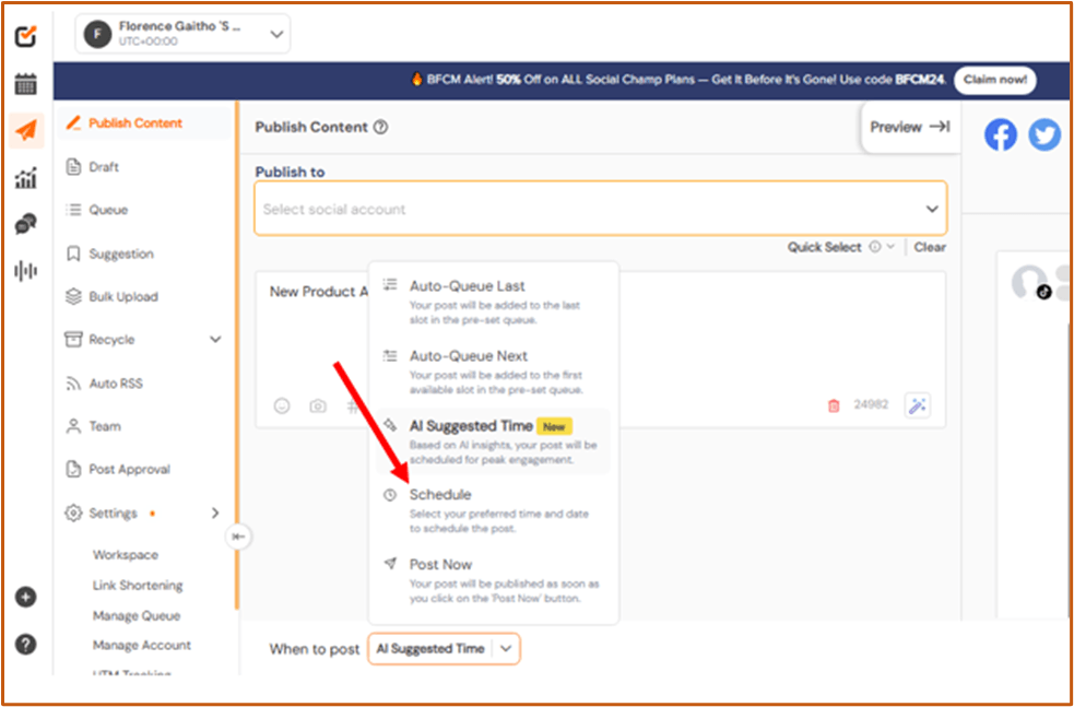 Social Champ’s Scheduling Feature