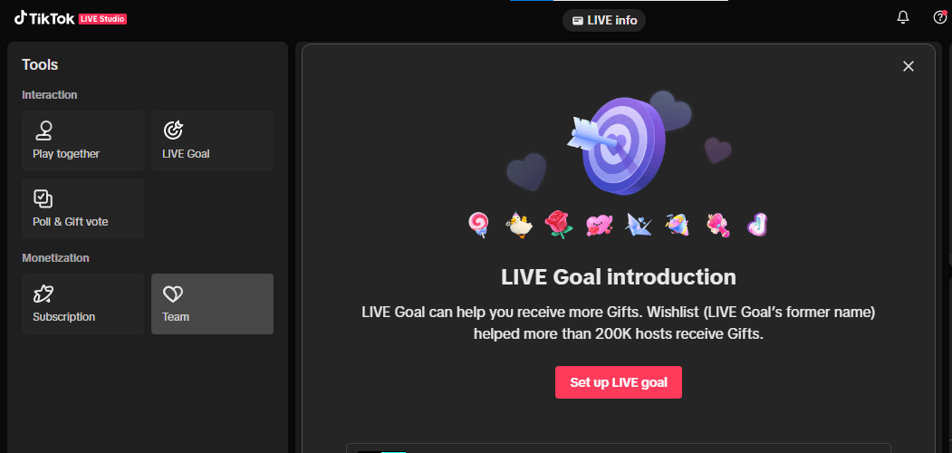 TikTok Live Studio- Live Goal Feature