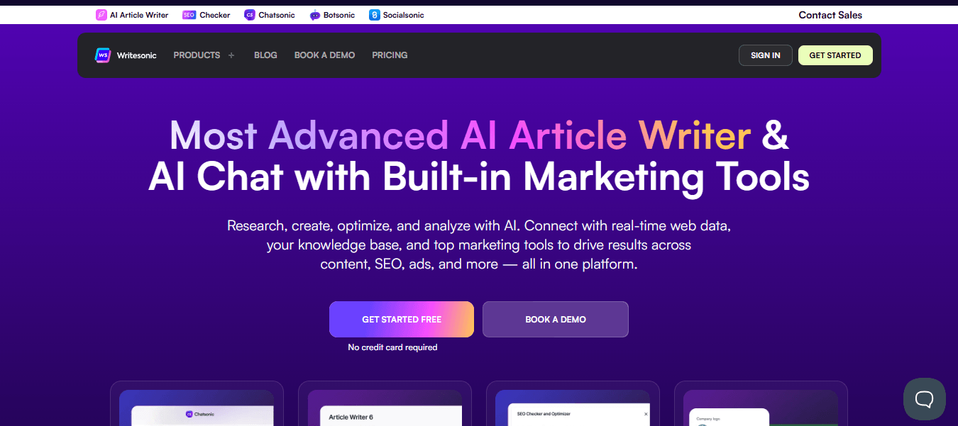 Writesonic's Landing Page