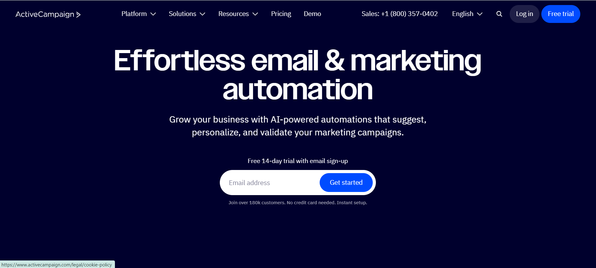 ActiveCampaign's Landing Page