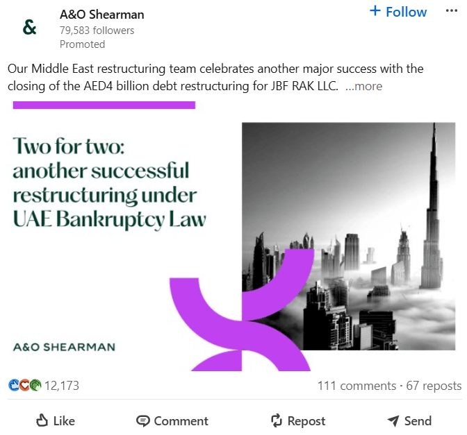 Screenshot of an Ad by A&O Shearman on LinkedIn