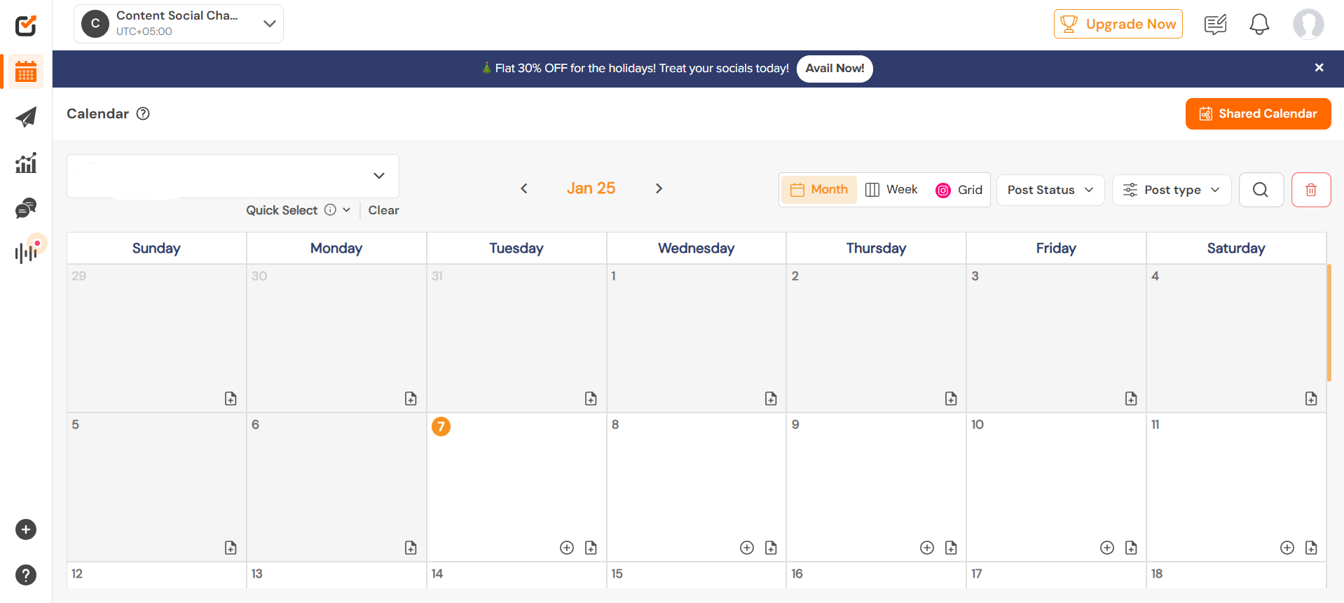 Screenshot of a Social Champ Content Calendar