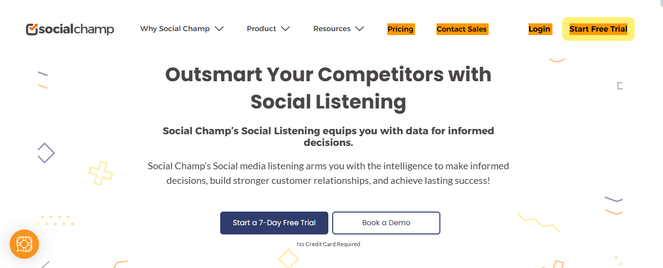 Social Champ’s Landing Page for Social Listening