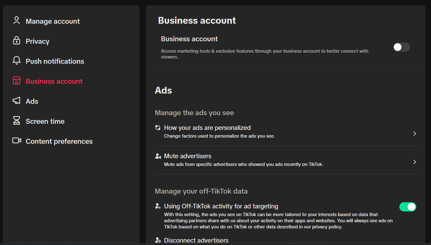 Choose "Switch to Business Account"