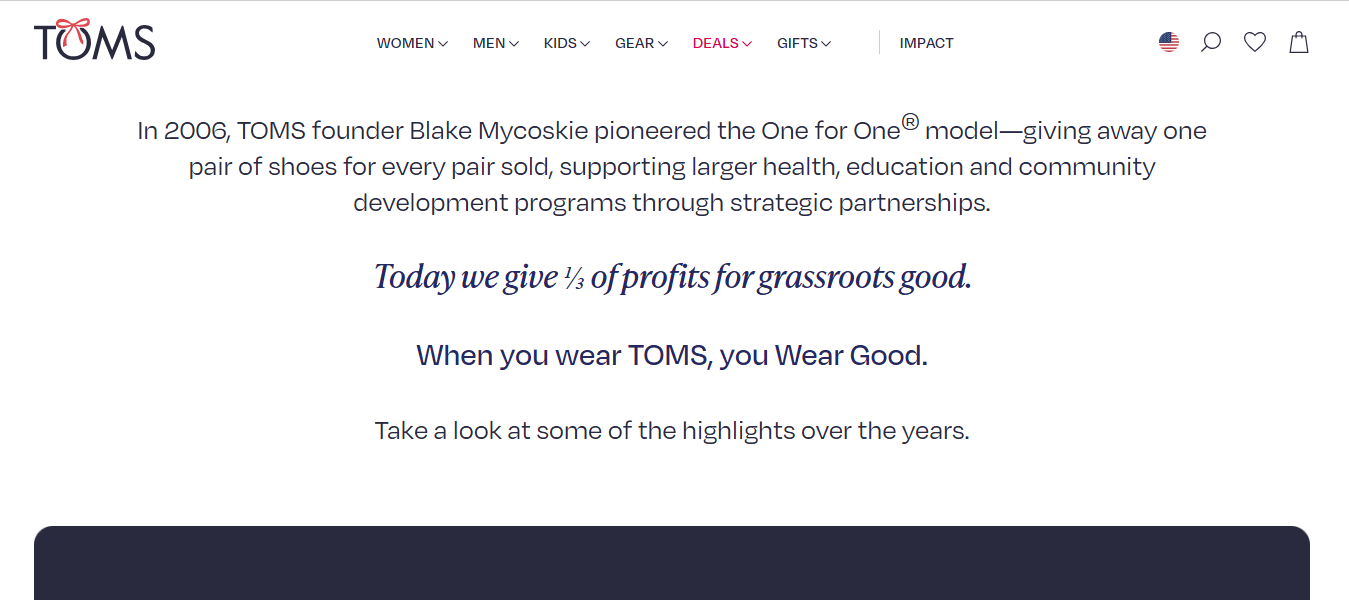 TOMS Shoes Homepage