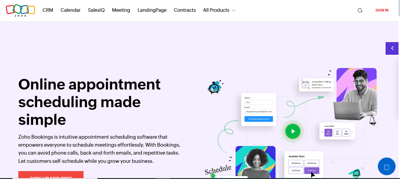 Screenshot of Zoho Booking's Website