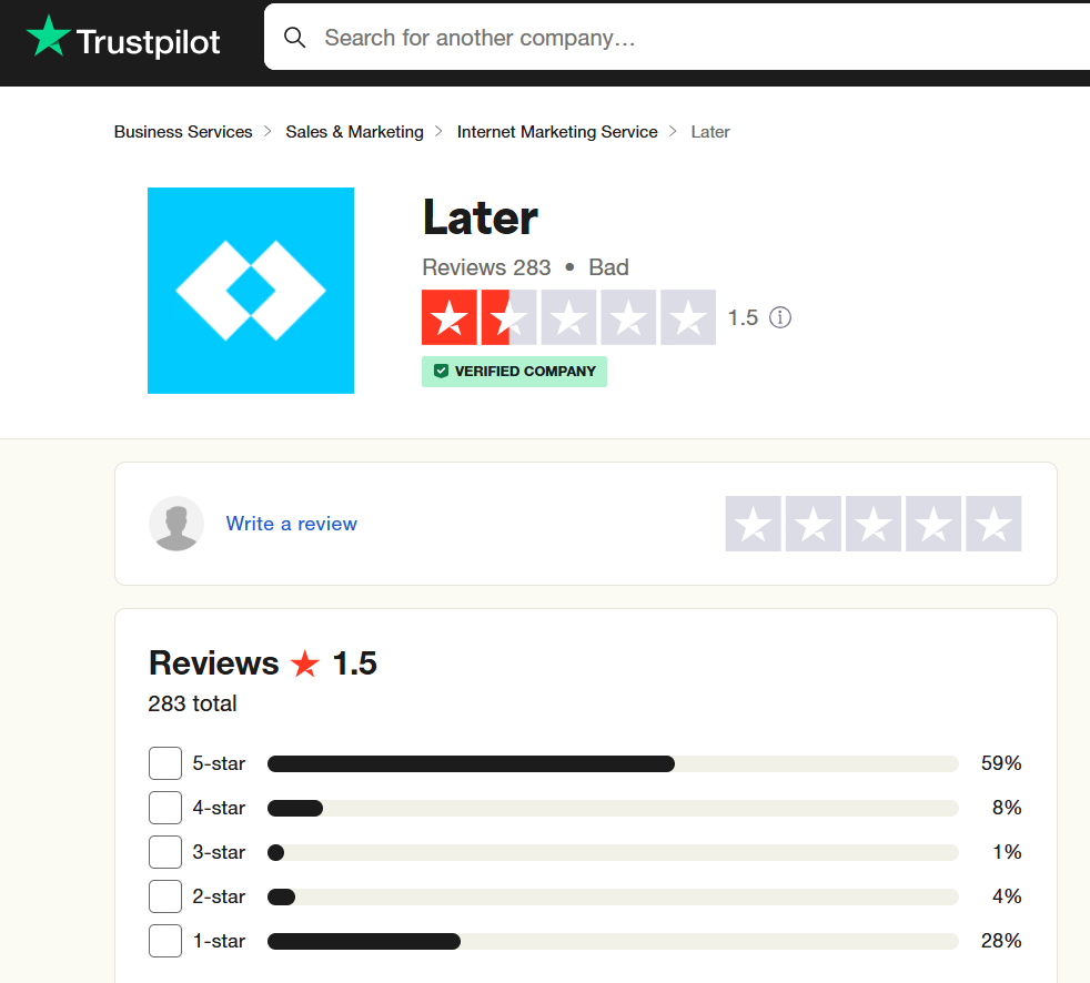 Later’s Rating on Trustpilot