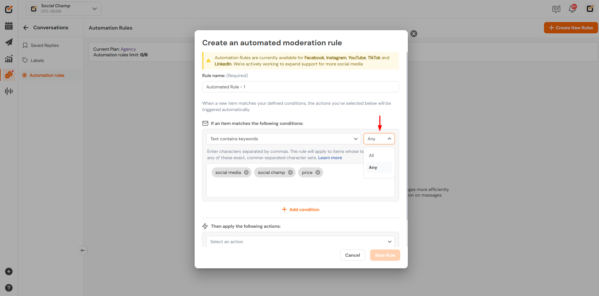 Set Conditions for Automated Rules